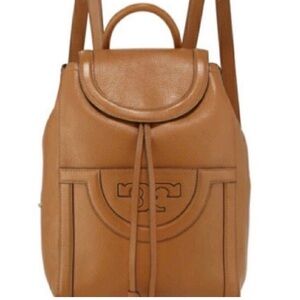 Tory Burch Brown Serif Tan Leather Backpack